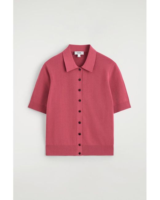 COS Pink Knitted Cotton Polo Cardigan