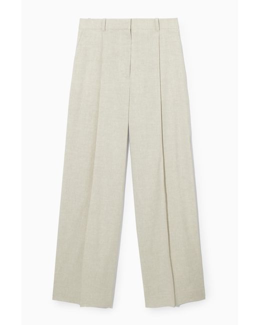 COS White Linen-blend Wide-leg Tailored Trousers
