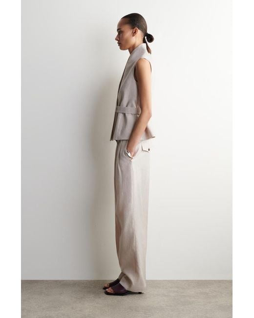 COS Natural Shawl-Collar Belted Linen Vest