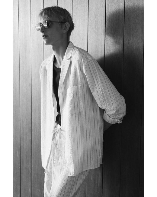 COS White Striped Textured Camp-Collar Shirt for men