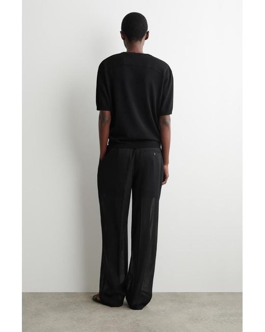 COS Black Sculpted-Shoulder Silk-Cotton T-Shirt