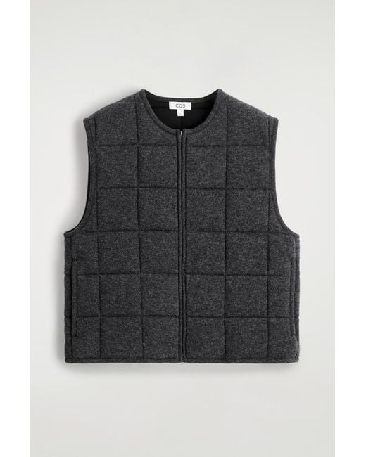 COS Black Padded Quilted Knit Merino Wool Vest for men