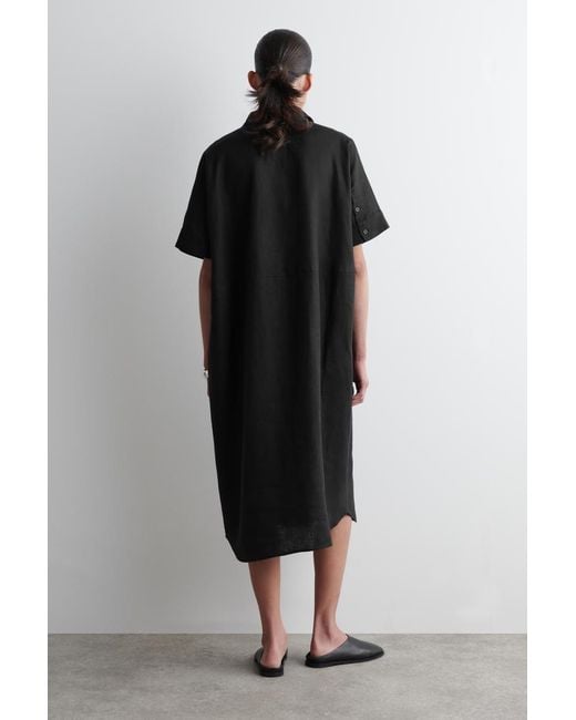 COS Black Linen Midi Shirt Dress