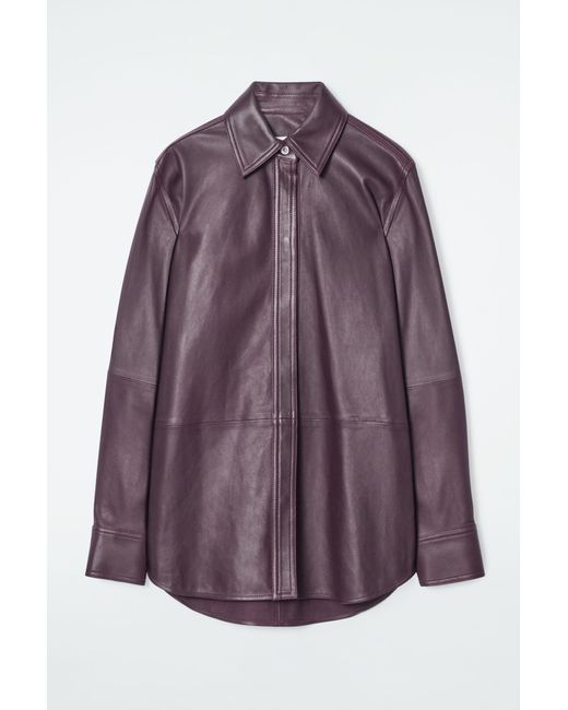 COS Purple Topstitched Leather Shirt