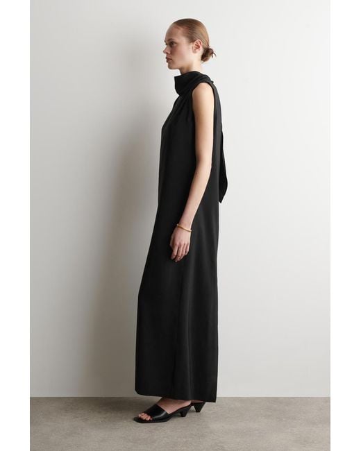 COS Black Draped Tie-Detail Turtleneck Maxi Dress