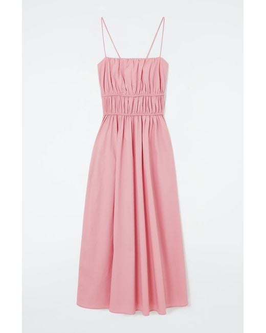 COS Pink Gathered-waist Midi Dress
