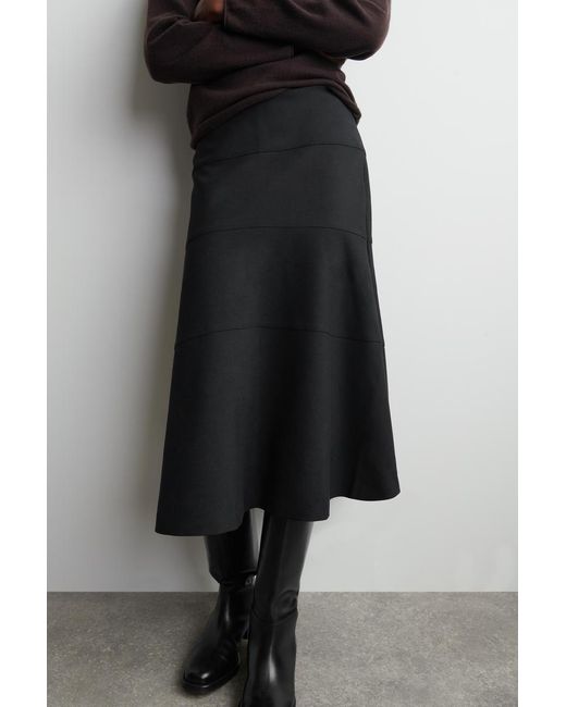 COS Black Curved A-Line Midi Skirt