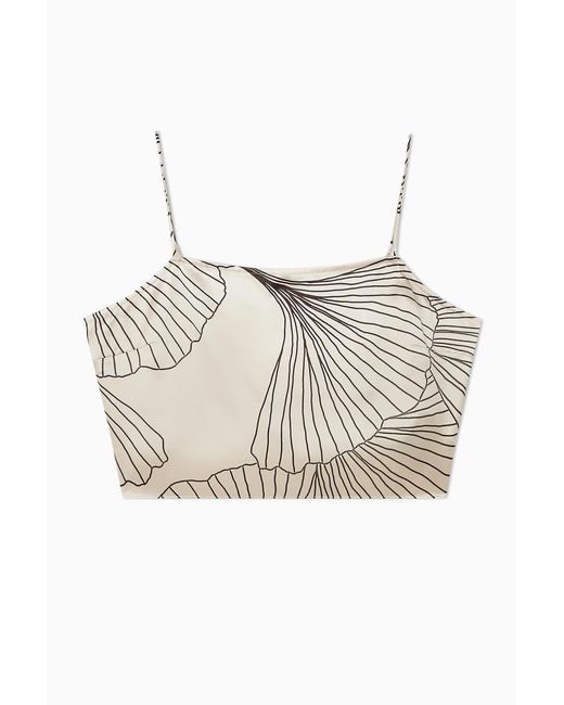 COS Black Floral-print Silk Cropped Cami Top