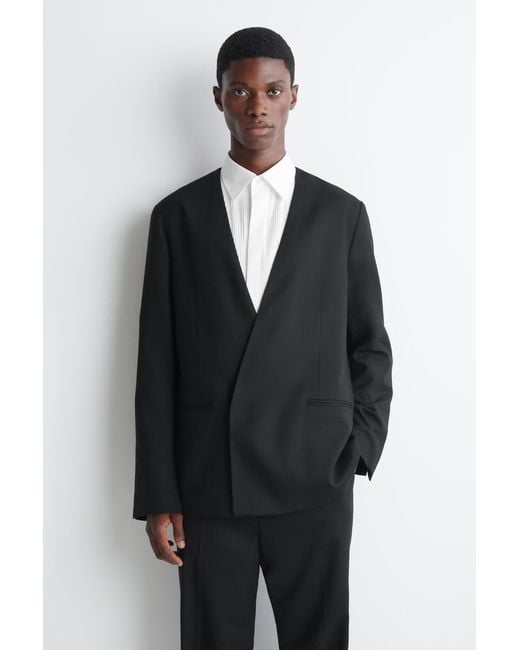 COS Black Collarless Wool Blazer for men