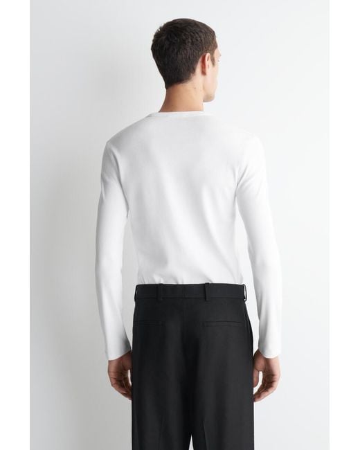 COS White Slim Ribbed Cotton Long-Sleeved T-Shirt for men