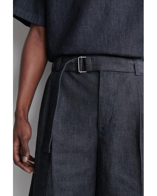 COS Blue Belted Wide-Leg Denim Shorts for men
