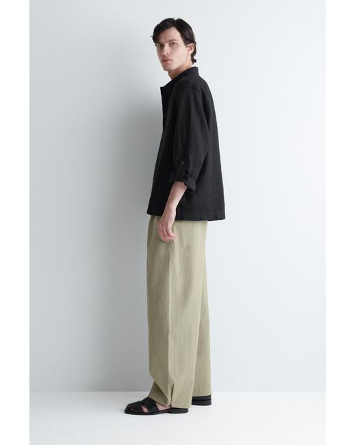 COS Black Linen Popover Shirt for men