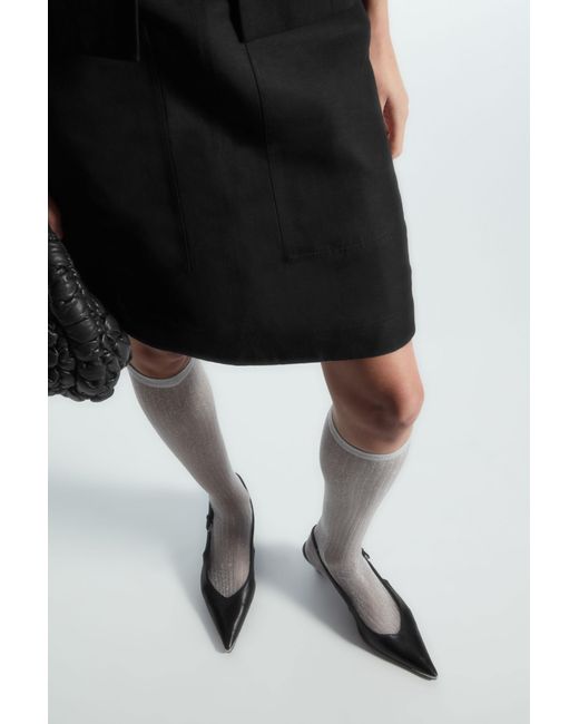 COS White Sheer Metallic Knee-high Socks