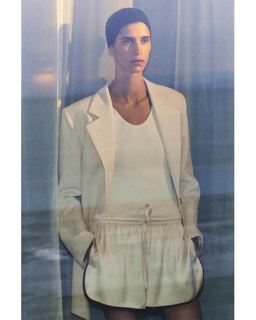 COS White Contrast-Piped Satin Track Shorts