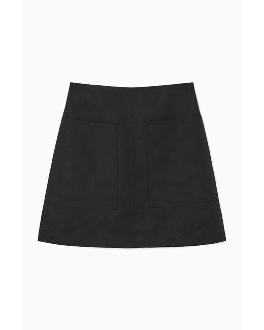 COS Black A-line Linen Mini Skirt