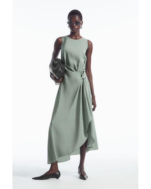COS Green Knotted Wrap-front Midi Dress