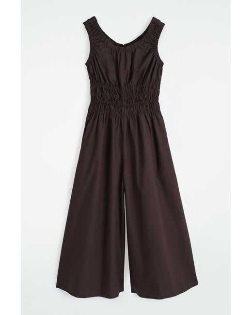 COS Brown Shirred Cotton Jumpsuit