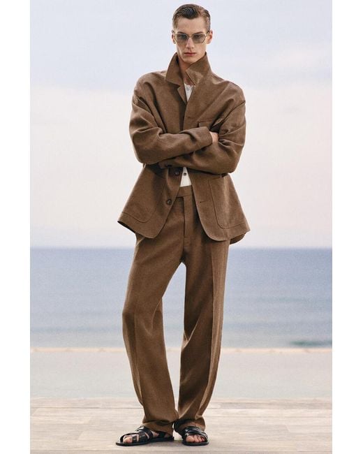 COS Brown Unstructured Linen Blazer for men