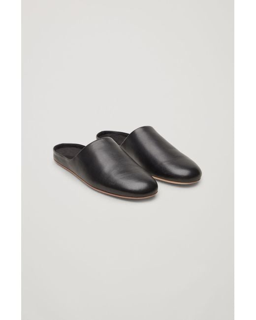 COS Black Leather Slippers for men