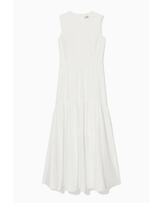 COS White Open-back Tiered Dress