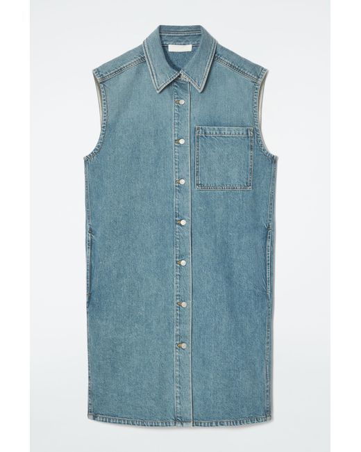 COS Blue Sleeveless Denim Mini Shirt Dress