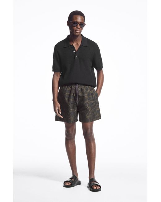 COS Black Printed Drawstring Swim Shorts for men