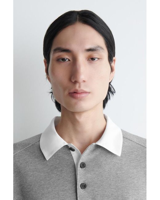 COS Gray Contrast-Collar Jersey Polo Shirt for men