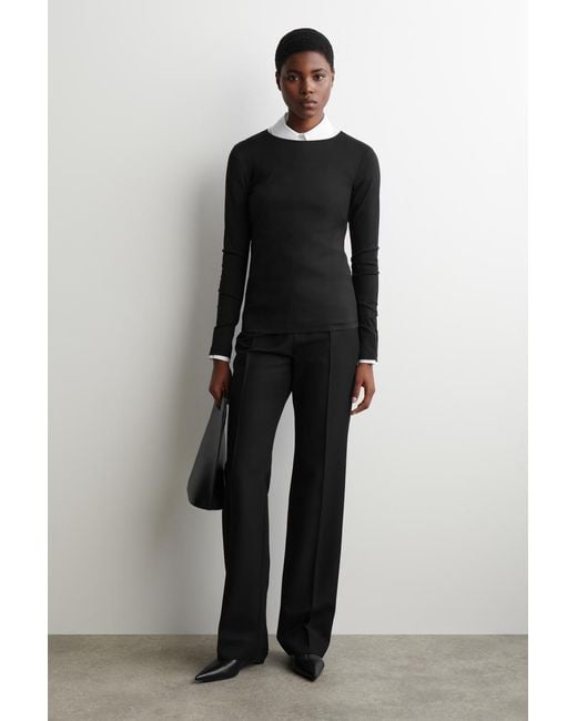 COS Black Cotton Long-Sleeved Top