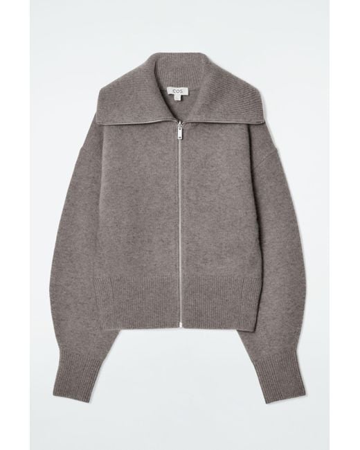 COS Gray Waisted Knitted Wool Bomber Jacket