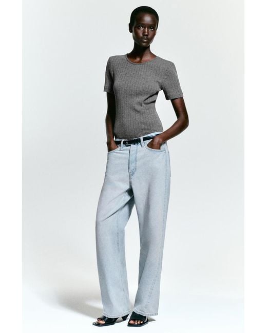 COS Gray Pointelle-Knit T-Shirt