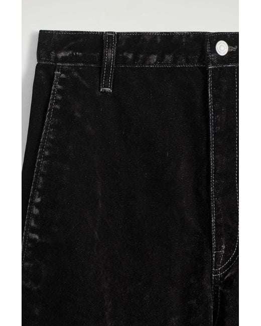 COS Black Flocked-Denim Barrel-Leg Trousers