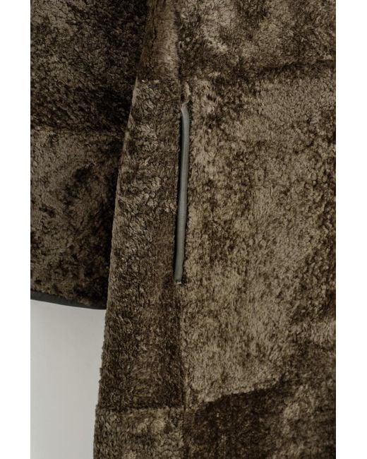 COS Green Leather-Bonded Shearling Long Coat