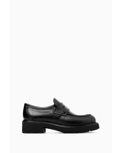 COS Black Chunky Leather Penny Loafers