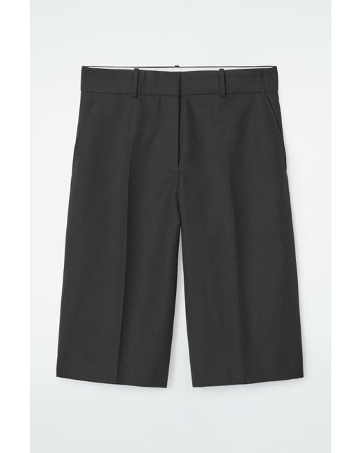 COS Gray Longline Wool-blend Twill Shorts