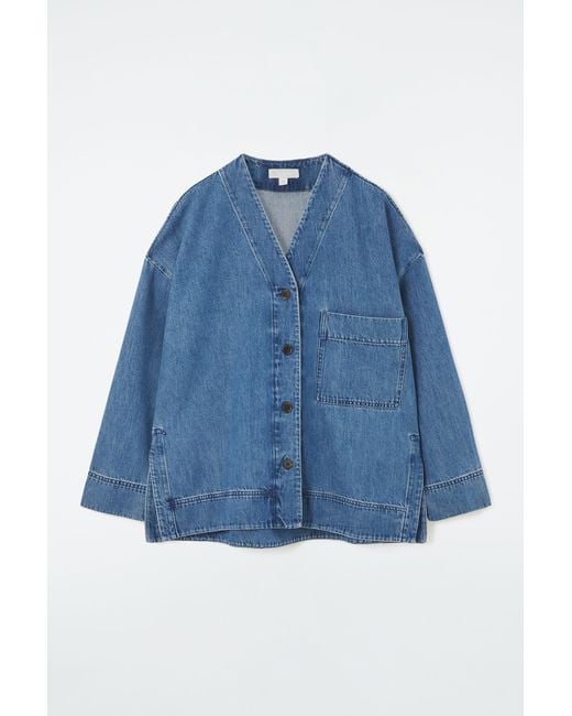 COS Blue V-neck Denim Shirt