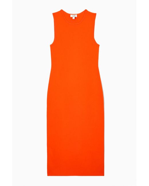 COS Orange Knitted Midi Dress