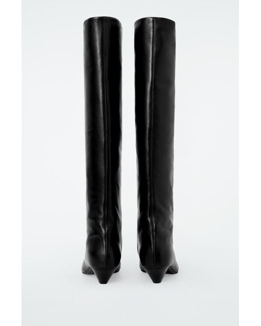 COS Black Slouched Leather Knee-High Boots