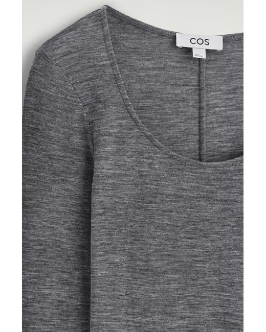 COS Gray Merino Wool Scoop-Neck Top