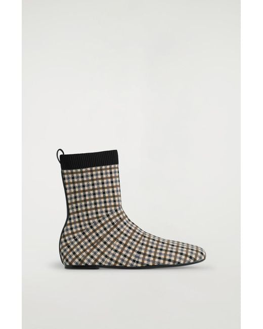 COS Natural Checked Knitted Sock Boots