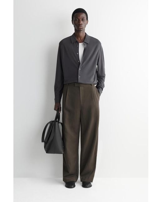 COS Black Draped Cotton-Jersey Shirt for men