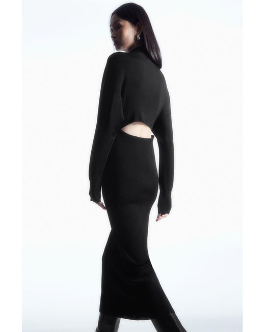 COS Black Open-back Ribbed-knit Dress