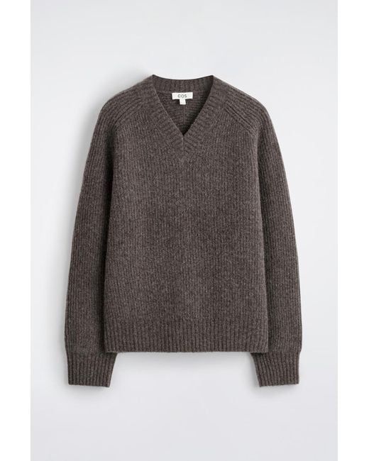 COS Brown Oversized Wool-Yak V-Neck Sweater for men