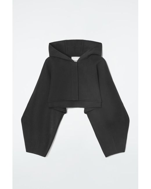 COS Black Cropped Double-Faced Wool Hooded Jacket