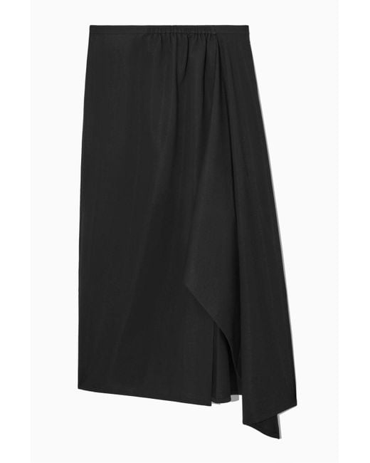 COS Black Asymmetric Midi Wrap Skirt