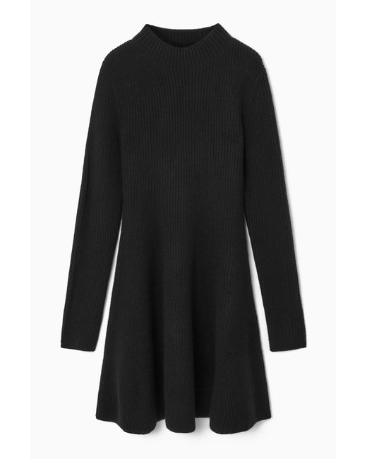 COS Black Knitted Wool Flared Mini Dress