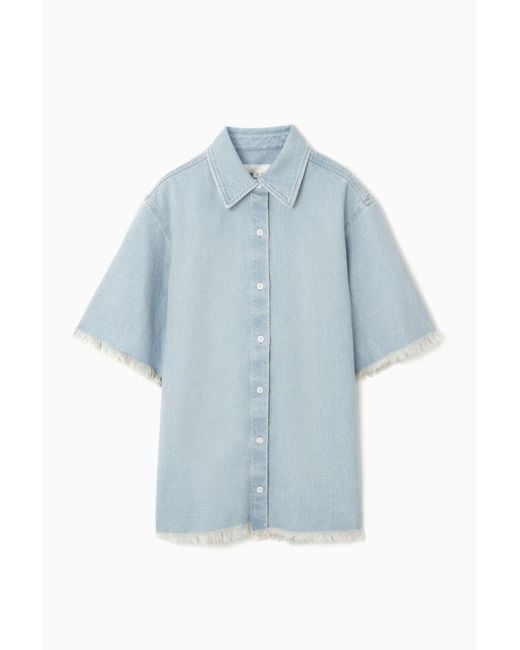 COS Blue Frayed Short-sleeved Denim Shirt