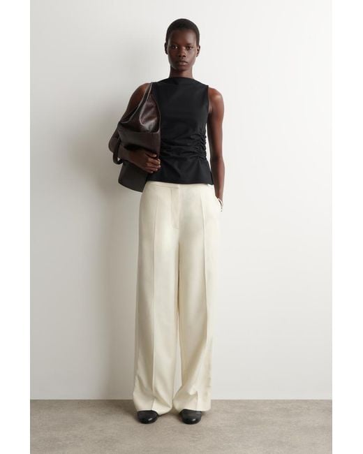 COS Black Ruched-Waist Cotton-Jersey Tank Top