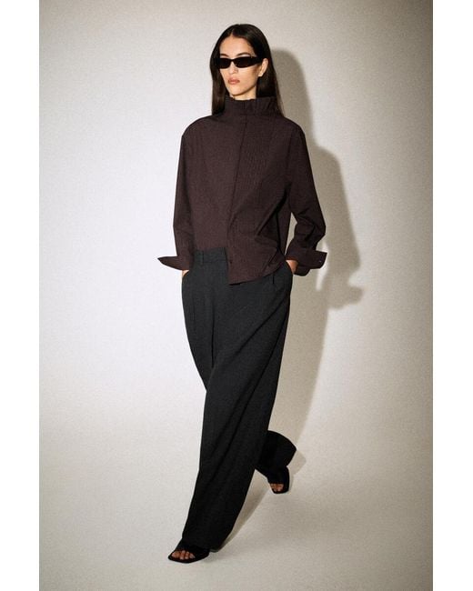 COS Brown Pintucked Cotton Blouse