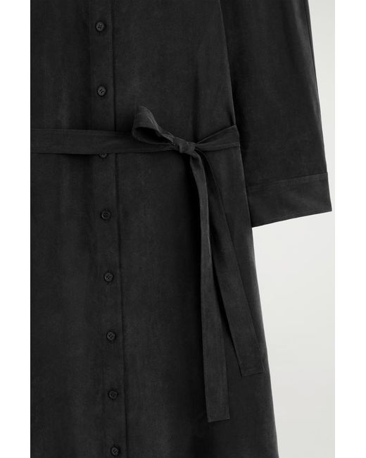 COS Black Belted Collarless Midi Shirt Dress
