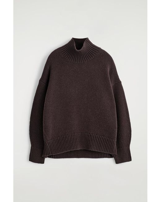 COS Brown Chunky Funnel-Neck Wool Jumper